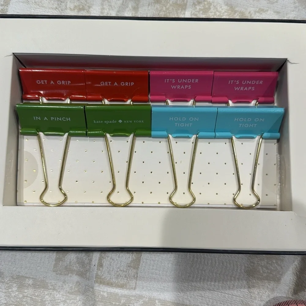 Kate Spade NWT 8 Binder Clips with sayings and colors see description host pick - Picture 7 of 15